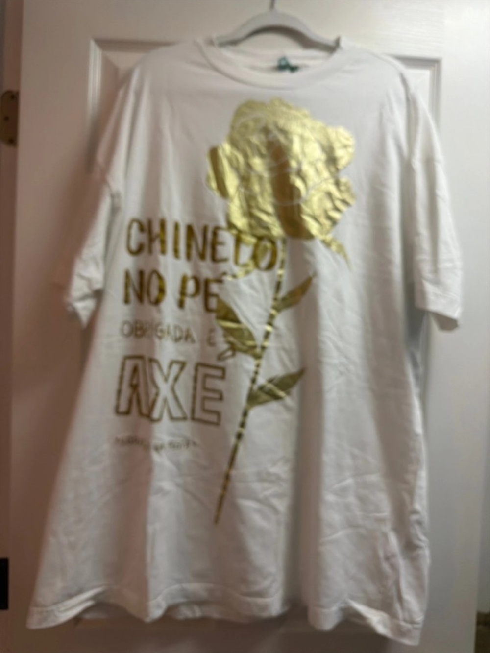 FARM Rio White Short-Sleeve Tee with Gold Rose Graphic